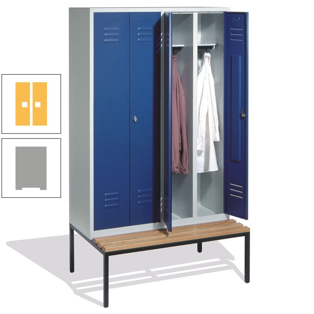Doppel-Spindschrank, Buche Sitzbank untergebaut, 4 Abteile a 300 mm, Korpus lichtgrau, Tür anthrazitgrau, 2.090 x 1.190 x 815 mm (HxBxT)