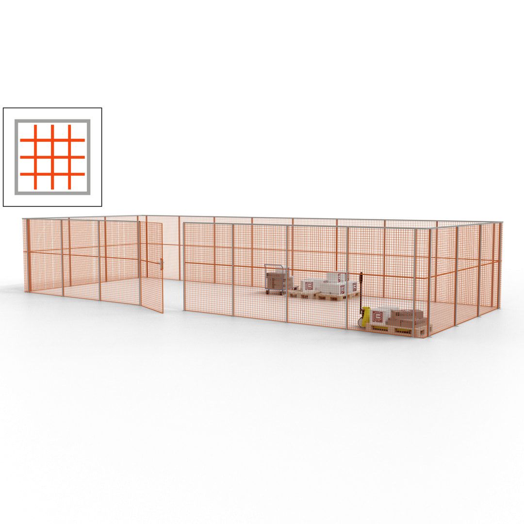 Maschinen Schutzgitter - Hallentrennwand - Sicherheitszaun - Tür - 33 m - 2.200 x 12.400 x 4.900 mm (HxBxT) - enzianblau
