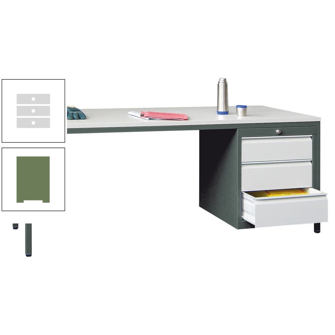 Meisterschreibtisch - 3 Schubladen 150 / 175 mm - 720 x 1.700 x 800 mm (HxBxT) - anthrazitgrau