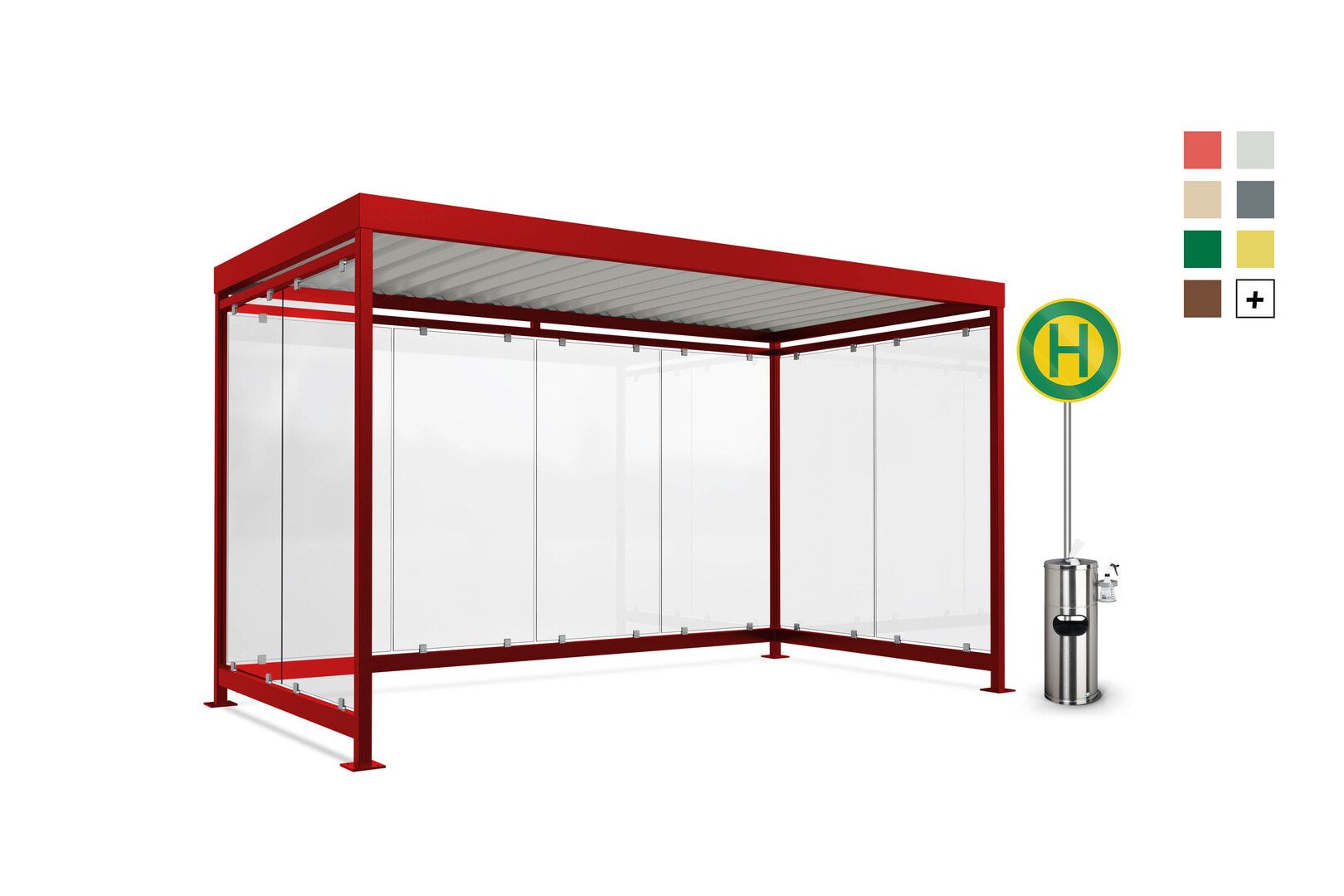 Fahrradunterstand, Raucherunterstand, Bausatz, 12-13 Personen, 2.510 x 4.195 x 2.165 mm (HxBxT), 8 Wände, Maigrün