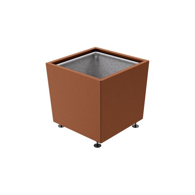 Pflanzkübel, 2 mm Stahlblech fvz, innen Blech feuerverzinkt mit Verladungsgriffen, verstellbare Füße, 760 x 785 x 785 mm (HxBxT), enzianblau