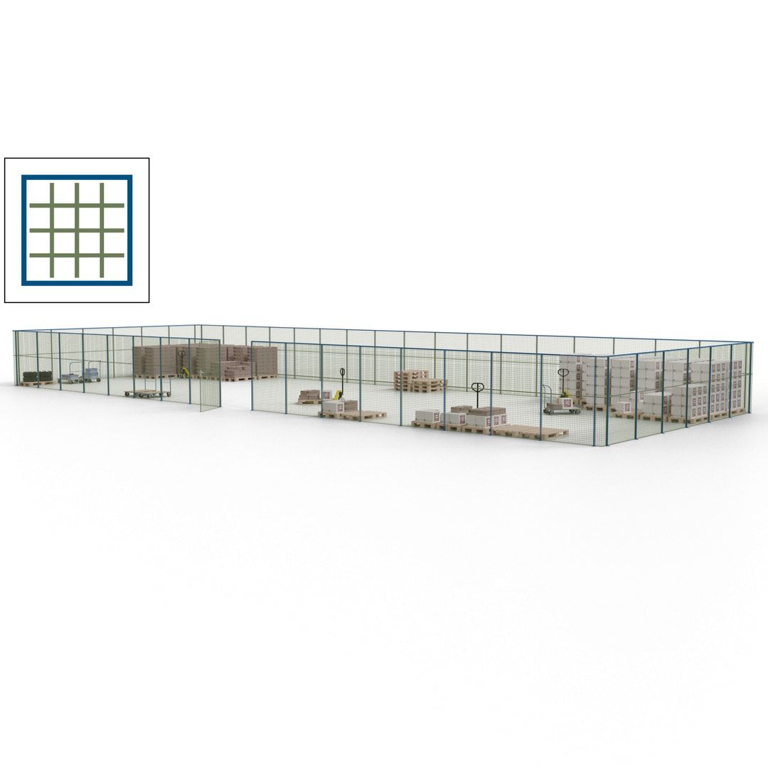Maschinen Schutzgitter - Hallentrennwand - Sicherheitszaun - Tür - 69 m - 2.200 x 19.900 x 15.400 mm (HxBxT) - enzianblau