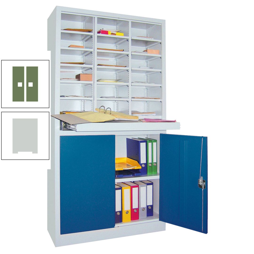 Aktenschrank - Büroschrank mit Sortierstation - 18 Fächer Ordnungsregal - Ausziehboden - 1.950 x 1.000 x 400 mm (HxBxT) - anthrazitgrau