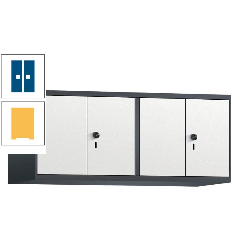 Aufsatzschrank, Schrankaufsatz, Türen paarweise, 4 Fächer a 300 mm, Farbe Pastellgelb, Tür anthrazitgrau, 500 x 1.200 x 500 mm (HxBxT)