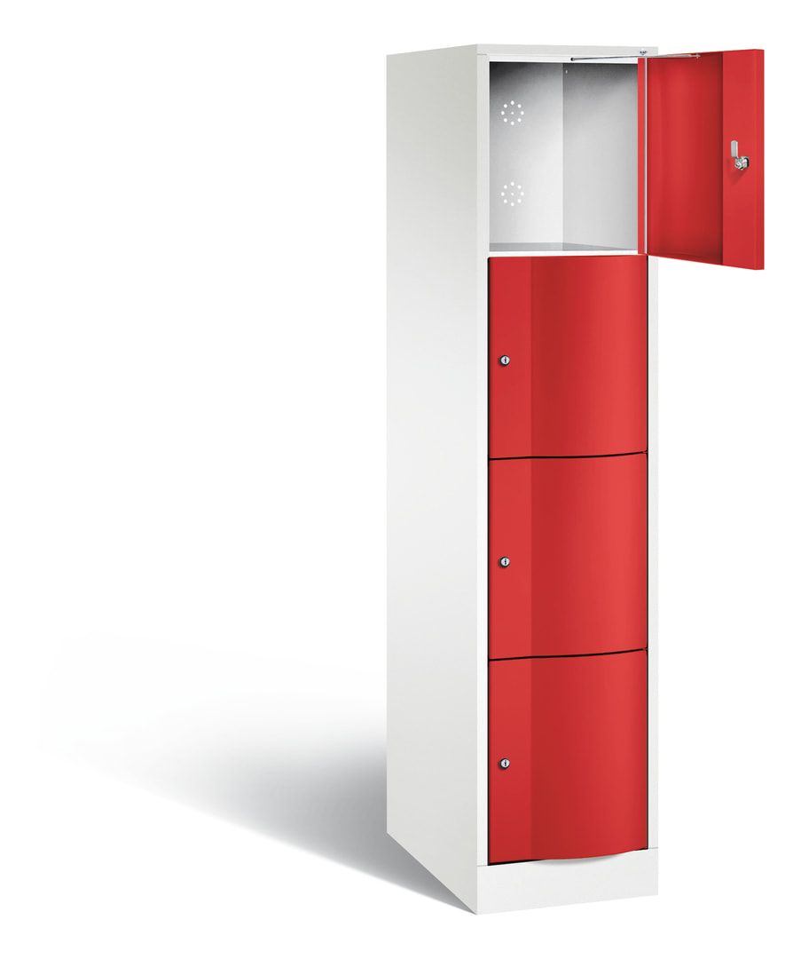 Schließfachschrank, Fächerschrank, vandalismusresistent, 1 Abteil, 4 Fächer, 1.950 x 396 x 640 mm (HxBxT), Korpus lichtgrau