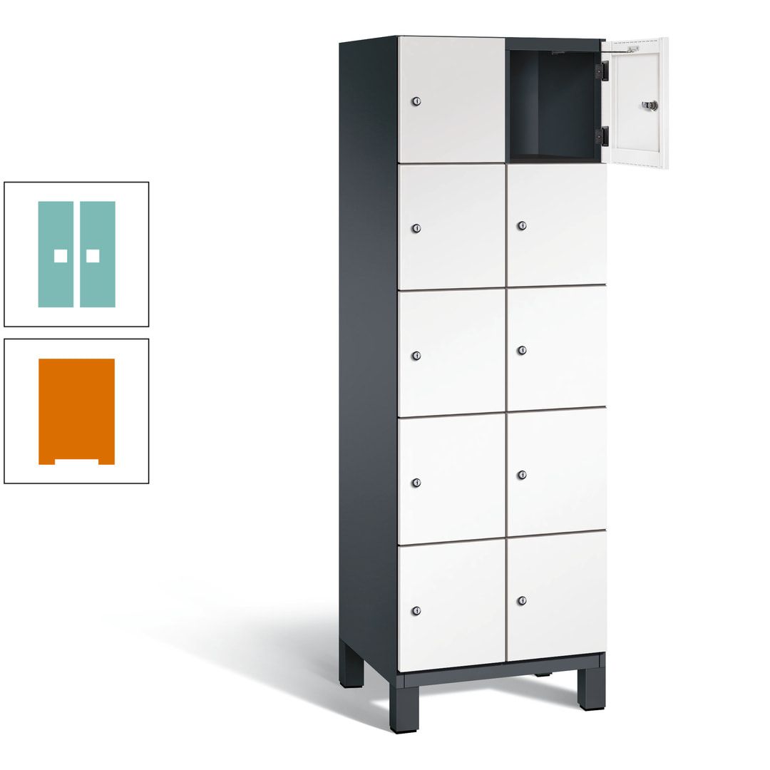 Fächerschrank, Stahlschrank, 10 Fächer, Türöffnungsbegrenzer, Füße, 1.980 x 600 x 525 mm (HxBxT), Korpus anthrazitgrau, Front anthrazitgrau