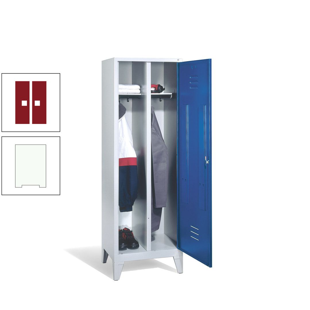 Doppel-Spind mit Großtür, Garderobenschrank mit Füßen, 2 Abteile a 300 mm, Korpus anthrazitgrau, Tür anthrazitgrau, 1.850 x 610 x 500 mm (HxBxT)