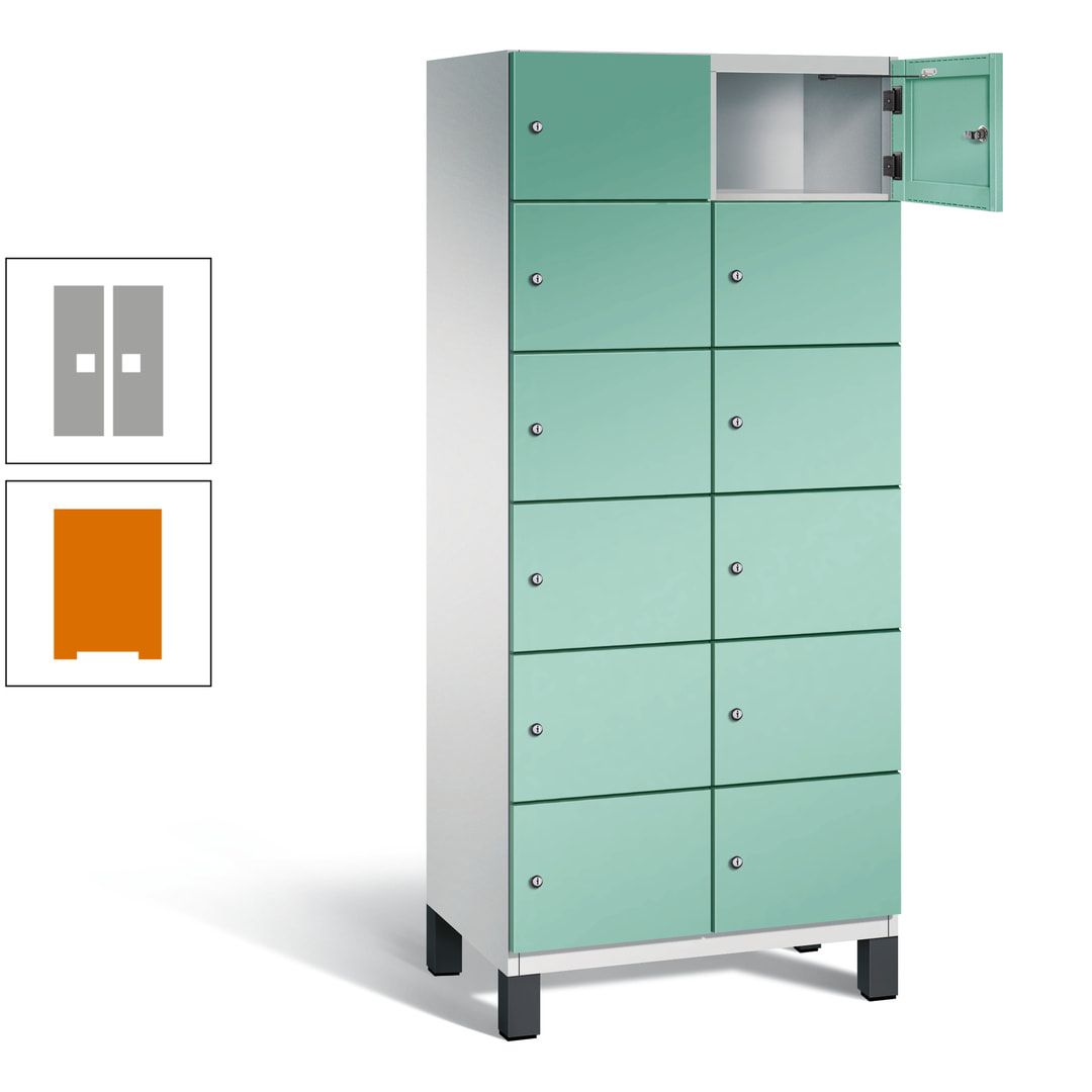 Fächerschrank, Stahlschrank, 12 Fächer, Türöffnungsbegrenzer, Füße, 1.980 x 800 x 525 mm (HxBxT), Korpus anthrazitgrau, Front anthrazitgrau