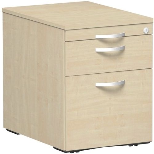 Rollcontainer, Metallschublade, Hängeregistratur, Utensilienfach, abschließbar, 565 x 438 x 600 mm (HxBxT), Frontfarbe Ahorn, Korpusfarbe Ahorn