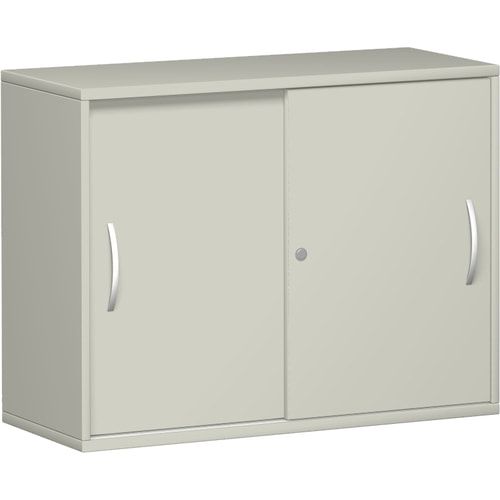 Anstell-Schiebetürenschrank, Holz, 2 Ordnerhöhen, Einlegeboden, Stellfüße, 720 x 1.000 x 425 mm (HxBxT), Frontfarbe Ahorn, Korpusfarbe Ahorn