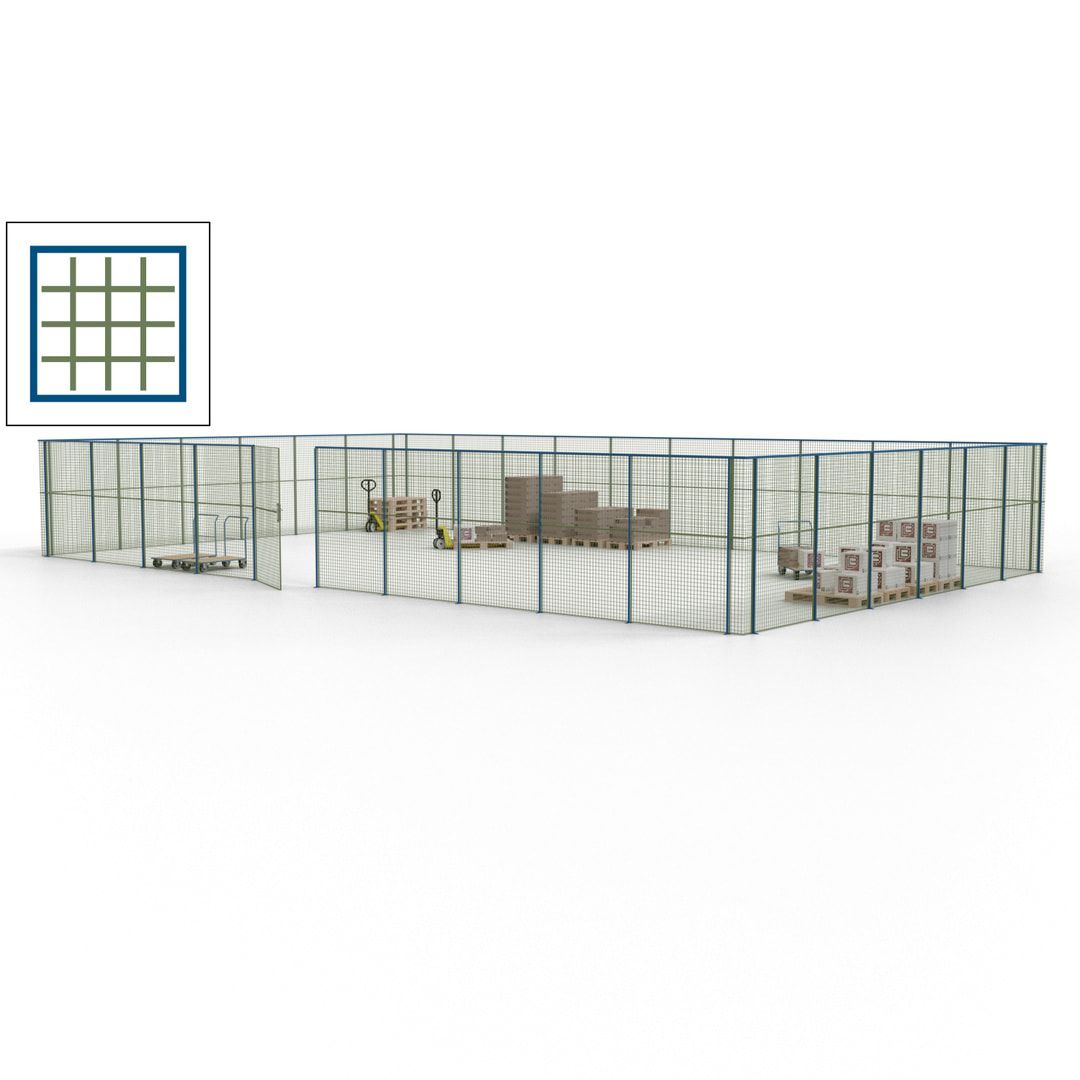 Maschinen Schutzgitter - Hallentrennwand - Sicherheitszaun - Tür - 48 m - 2.200 x 15.400 x 9.400 mm (HxBxT) - enzianblau
