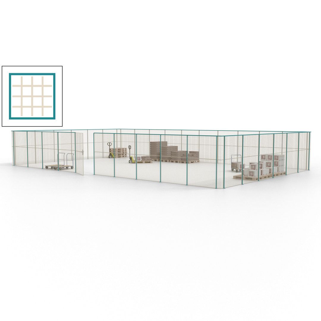 Maschinen Schutzgitter - Hallentrennwand - Sicherheitszaun - Tür - 48 m - 2.200 x 15.400 x 9.400 mm (HxBxT) - enzianblau