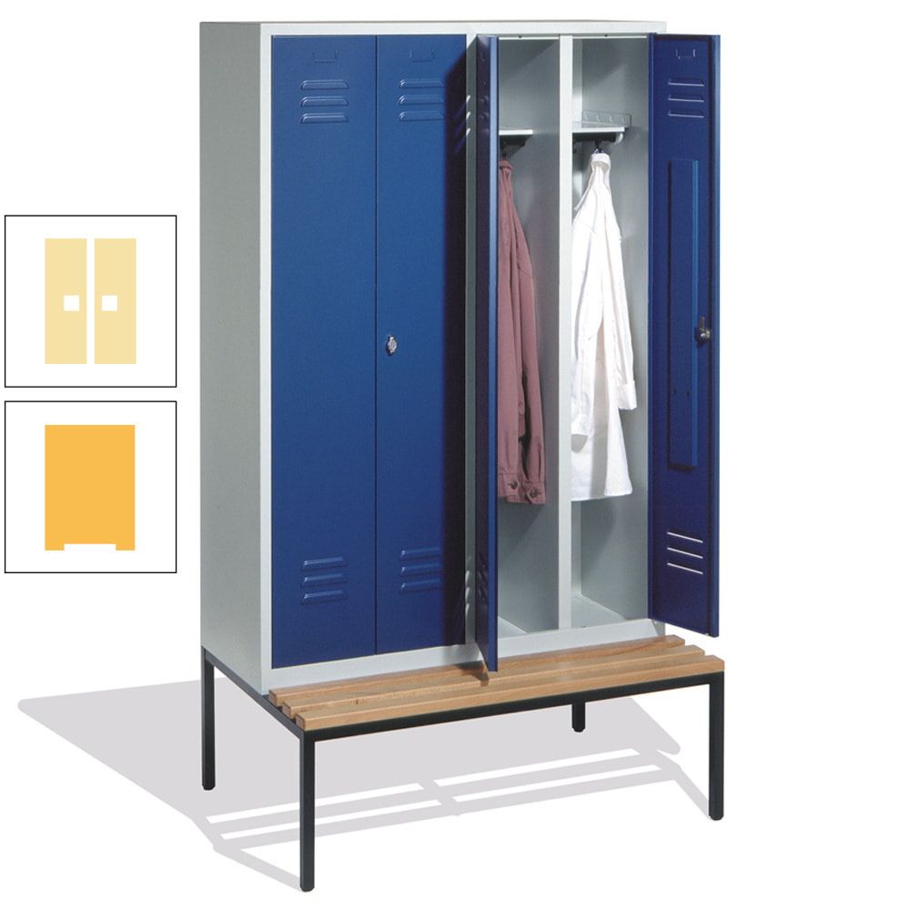 Doppel-Spindschrank, Buche Sitzbank untergebaut, 4 Abteile a 300 mm, Korpus lichtgrau, Tür anthrazitgrau, 2.090 x 1.190 x 815 mm (HxBxT)