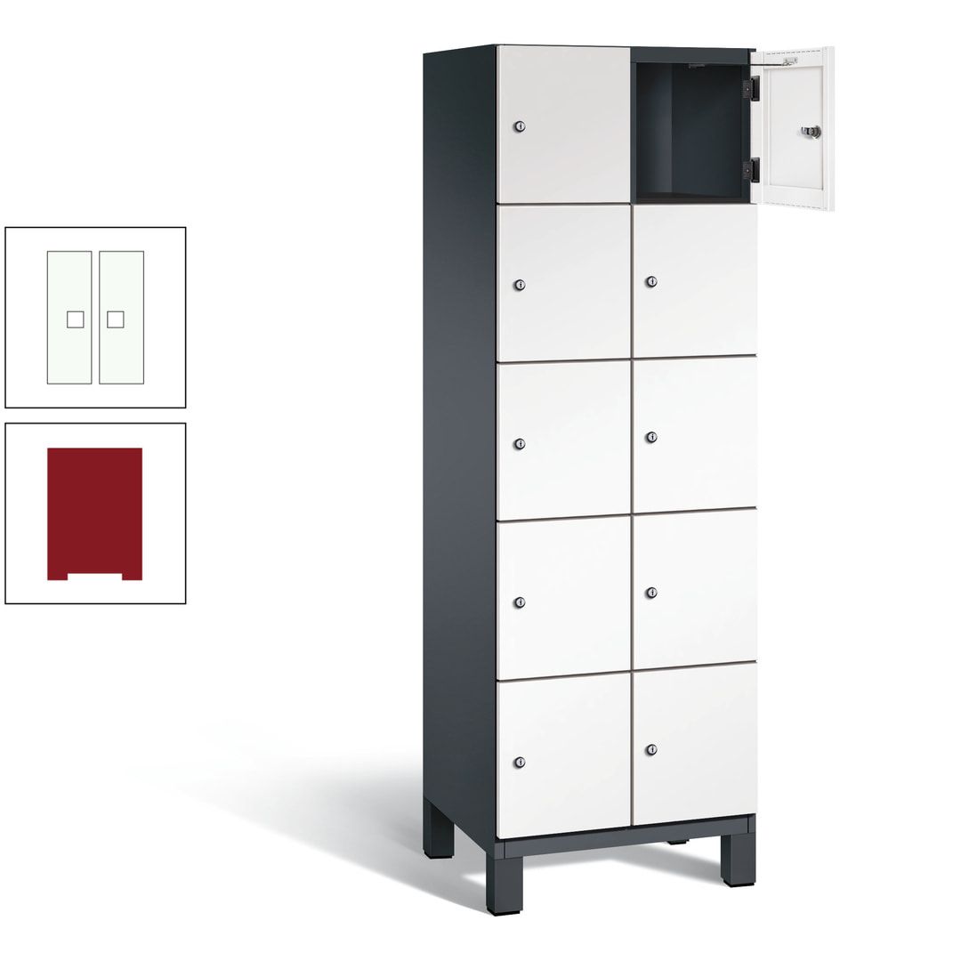 Fächerschrank, Stahlschrank, 10 Fächer, Türöffnungsbegrenzer, Füße, 1.980 x 600 x 525 mm (HxBxT), Korpus anthrazitgrau, Front anthrazitgrau