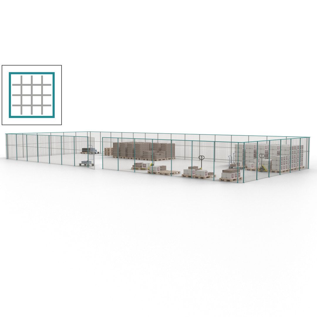 Maschinen Schutzgitter - Hallentrennwand - Sicherheitszaun - Tür - 63 m - 2.200 x 22.900 x 9.400 mm (HxBxT) - enzianblau