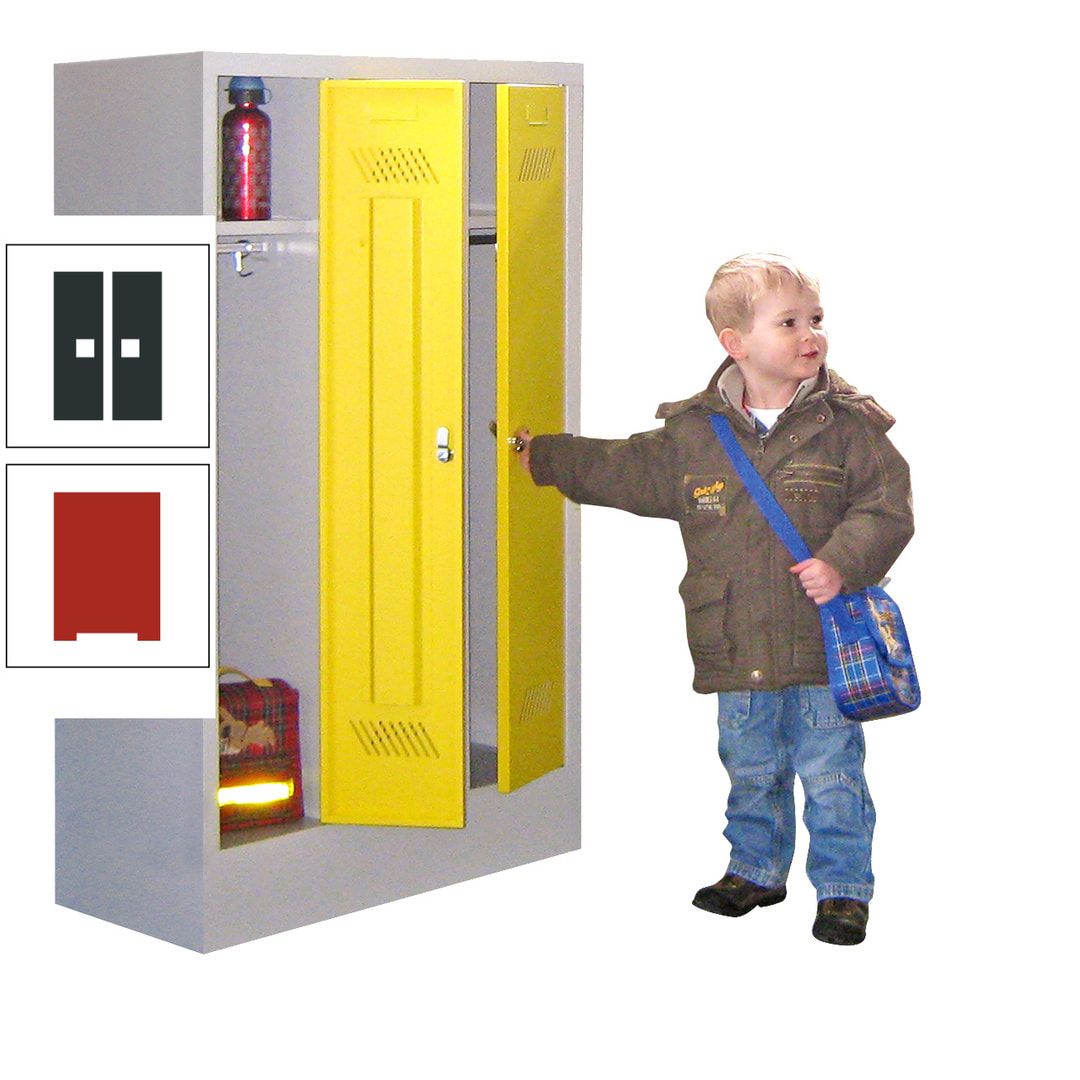 Spindschrank f. Kindergärten - mit Sockel - Höhe 1.300 mm - 2 Abteile a 250 mm - Drehriegel - anthrazitgrau