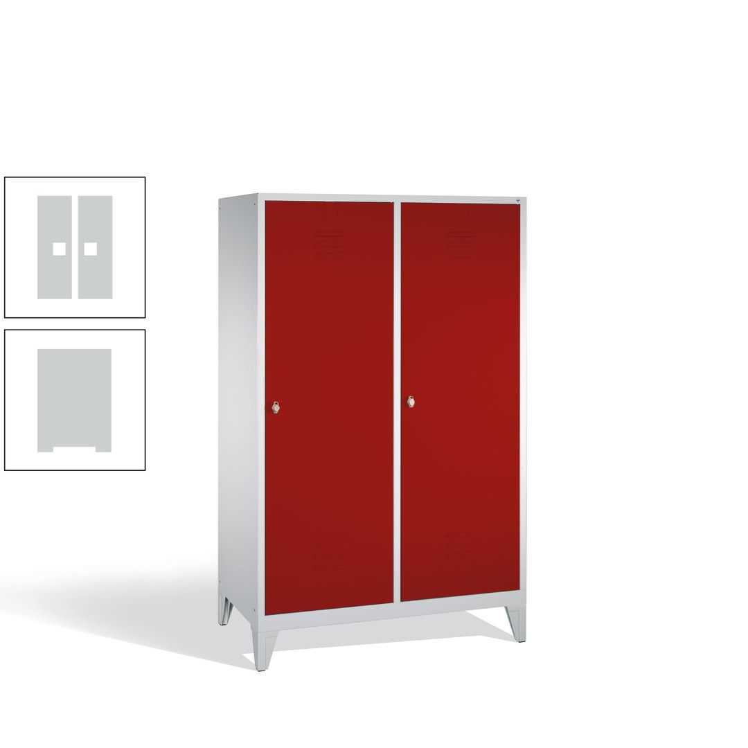 Doppel-Spind mit 2 Großtüren, Garderobenschrank mit Füßen, 4 Abteile a 300 mm, Korpus anthrazitgrau, Tür anthrazitgrau, 1.850 x 1.190 x 500 mm (HxBxT)