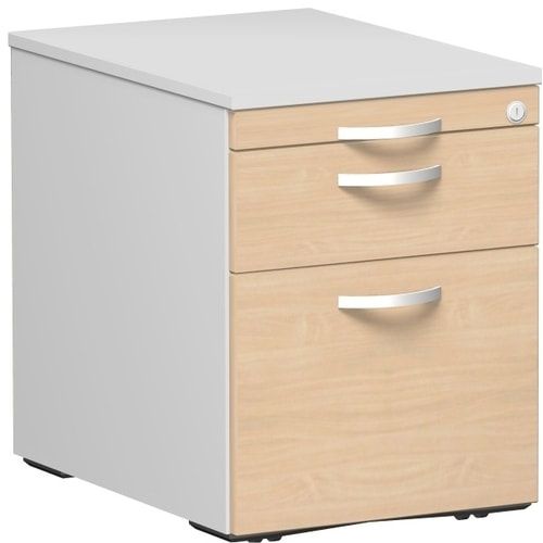 Rollcontainer, Metallschublade, Hängeregistratur, Utensilienfach, abschließbar, 565 x 438 x 600 mm (HxBxT), Frontfarbe Ahorn, Korpusfarbe Ahorn