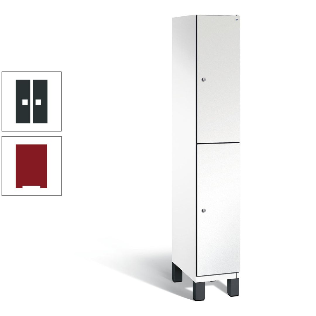 Fächerschrank, Stahlschrank, doppelstöckig, 2 Fächer, Füße, Korpus anthrazitgrau, Tür anthrazitgrau, 1.980 x 300 x 525 mm (HxBxT)