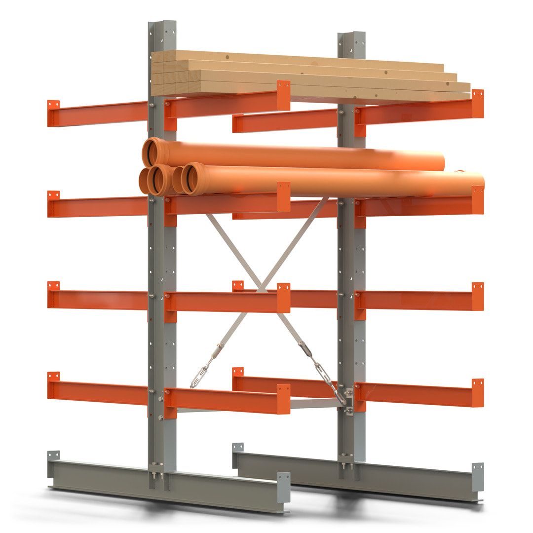 Doppelseitiges Kragarmregal, Anbauregal, 2.000 x 1.000 x 1.120 mm (HxBxT), Nutztiefe 500 mm, Kragarmlast 870 kg, KARL basic, silbergrau/reinorange