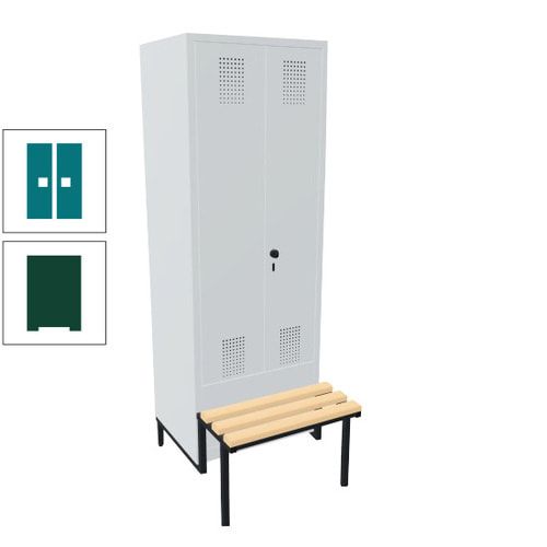 Doppel-Spind, Garderobenschrank, Buche Sitzbank integriert, 2 Abteile a 400 mm, Korpus anthrazitgrau, Tür anthrazitgrau, 1.850 x 800 x 815 mm (HxBxT)