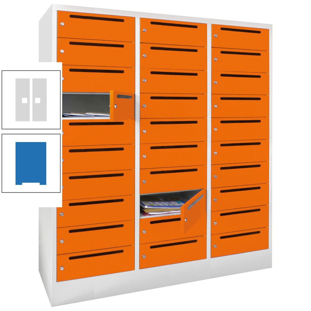 Postverteilerschrank, Schließfachschrank, 3 Abteile a 40 cm, 30 Fächer, 1.850 x 1.200 x 500 mm (HxBxT), Korpus anthrazitgrau, Front anthrazitgrau