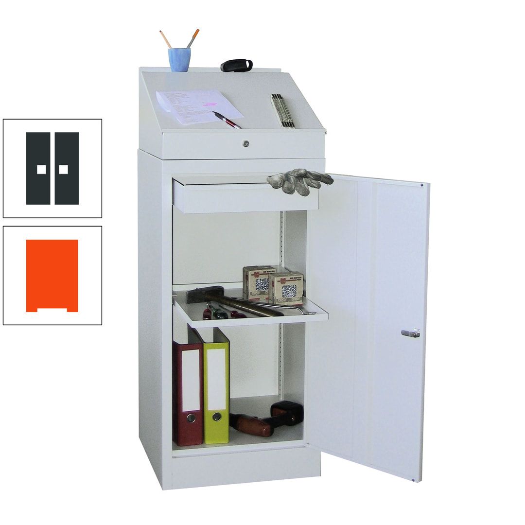 Stehpult mit Schrank - Vollblechtür - Zylinderschloss - 1 Einlegeboden, 1 Schublade - 1.270x500x500 mm (HxBxT) - anthrazitgrau