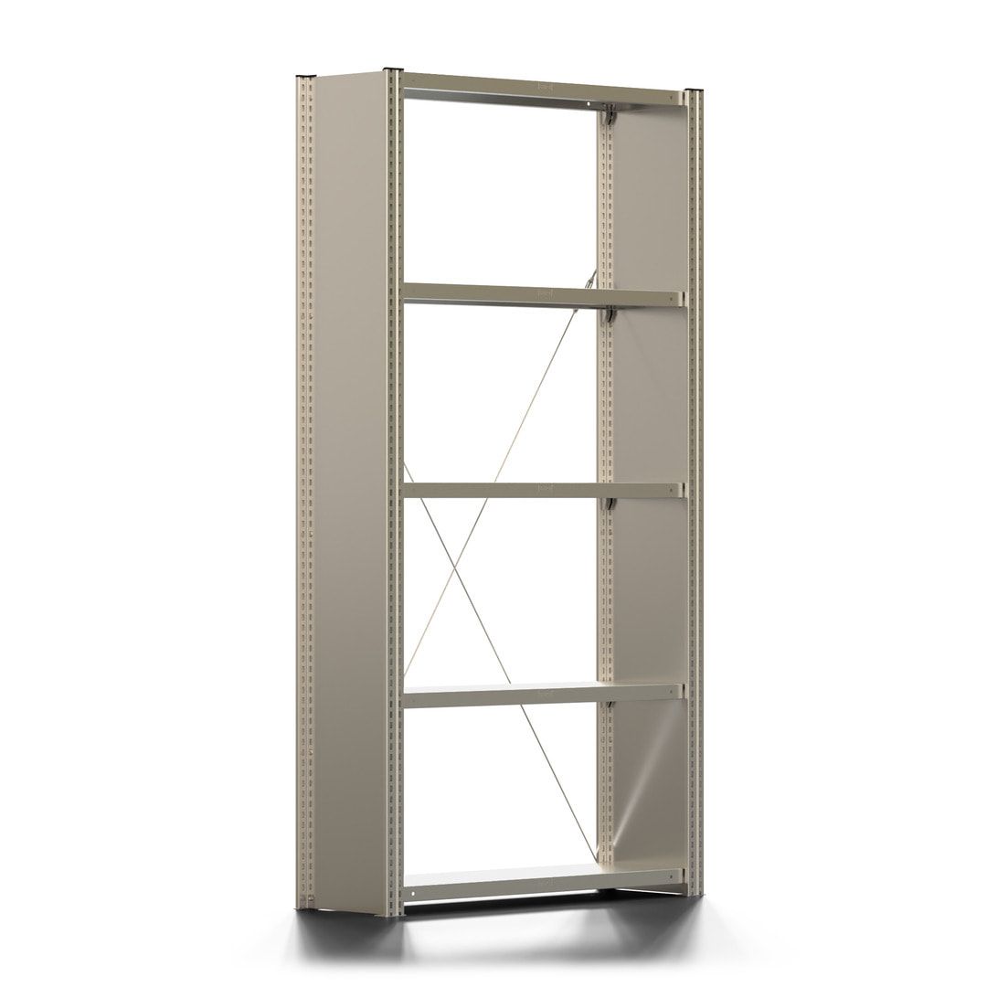 Fachbodenregal mit Seitenwand - 350 kg - 2.000 x 1.005 x 300 mm (HxBxT) - Anbauregal - 5 Böden - verzinkt - Lagerregal - Steckregal - BERT
