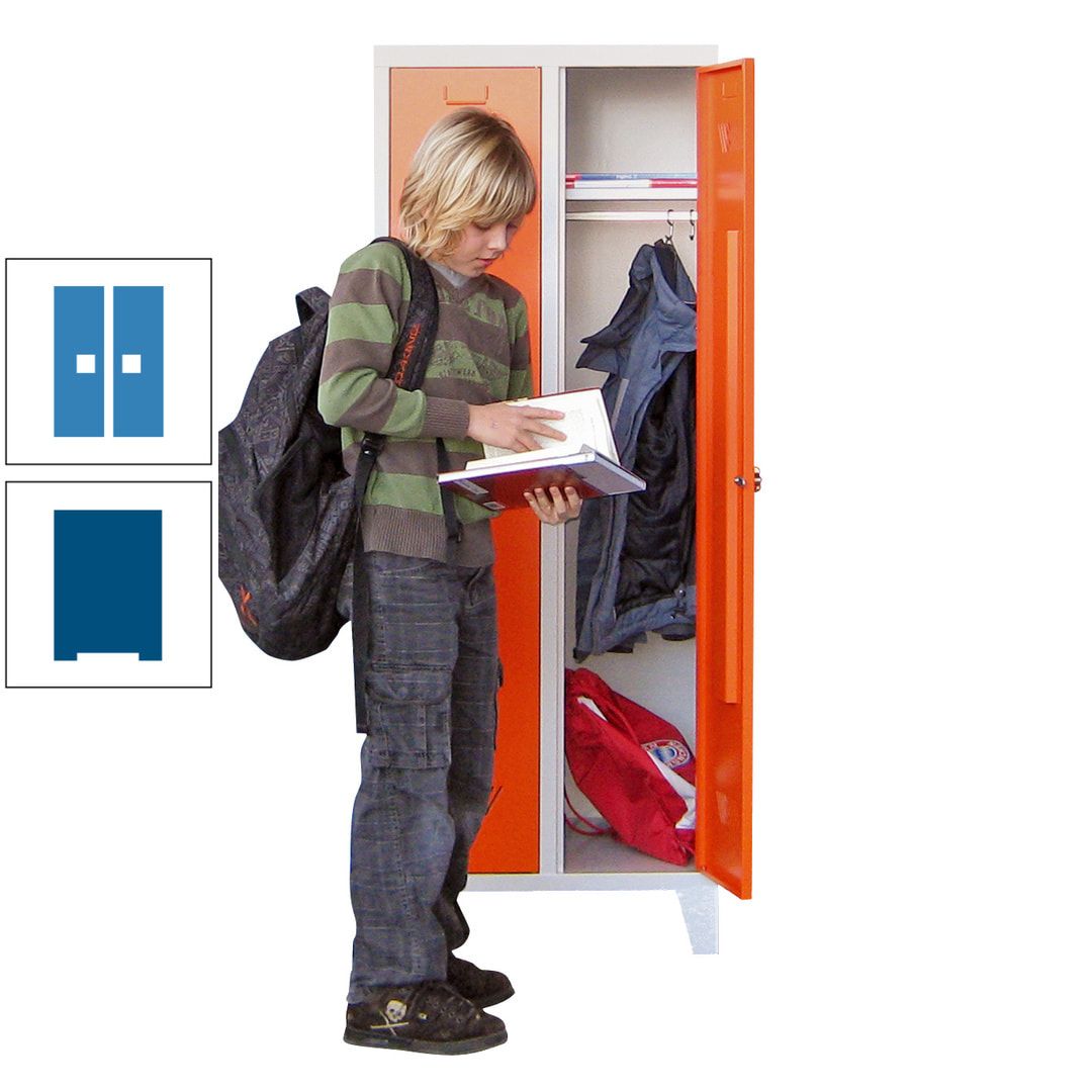 Spindschrank f. Schulen - mit Füßen - Höhe 1.600 mm - 3 Abteile a 300 mm - Drehriegel - anthrazitgrau