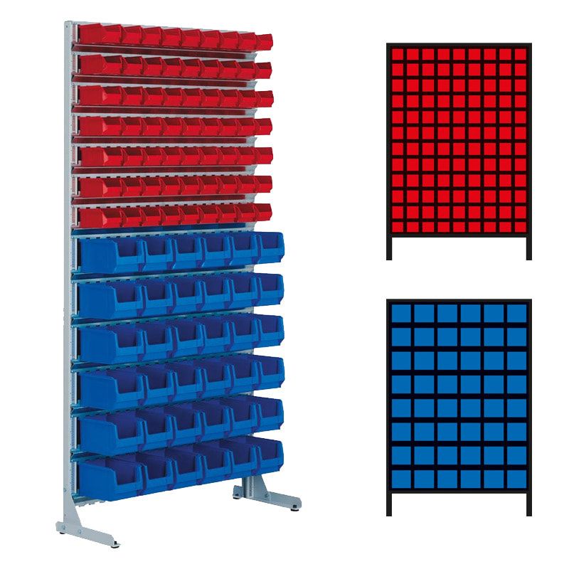 Stationäres Regal mit Sichtlagerkästen einseitig - 108 Kästen - flexibles Stecksystem - robust und kippsicher - 1.510 x 1.010 x 400 mm (HxBxT)