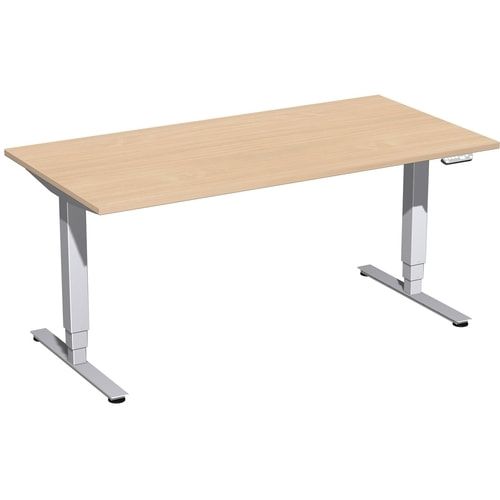 Schreibtisch, Elektro Pro+, elektronisch höhenverstellbar, 625-1.285 x 1.200 x 800 mm (HxBxT), Gestell silber, Dekor Buche