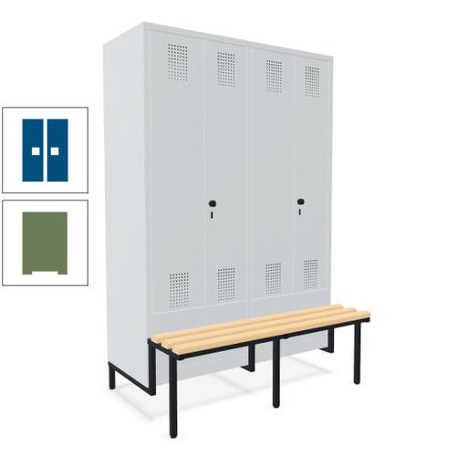 Doppel-Spind, Garderobenschrank, Buche Sitzbank integriert, 4 Abteile 300 mm, Korpus anthrazitgrau, Tür anthrazitgrau, 1.850 x 1.200 x 815 mm (HxBxT)