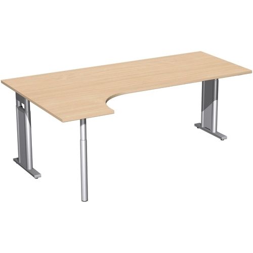 Eckschreibtisch, Ecke links, Füße einseitig verkürzt, C-Fuß Pro, höhenverstellbar, 680-820 x 1.600 x 1.200 mm (HxBxT), Dekor Ahorn