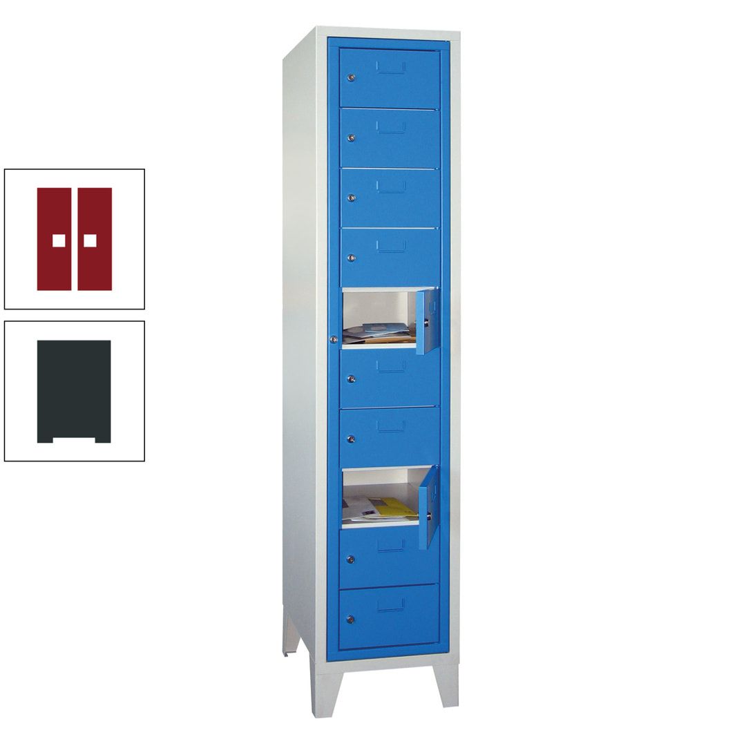 Schließfachschrank - Wäscheausgabeschrank - 10 Fächer a 315 mm - 1.850x400x500 mm (HxBxT) - Füße - Zylinderschloss - anthrazitgrau