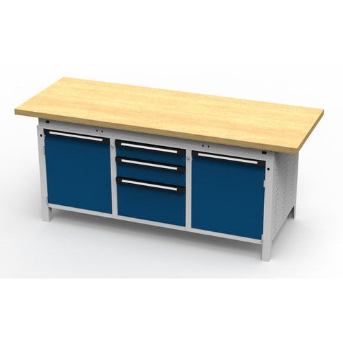 OTTOKIND Werkbank - bündige Arbeitsplatte - 810 x 1.695 x 750 mm (HxBxT) - 3 Schubladen - 2 Schränke - lichtgrau