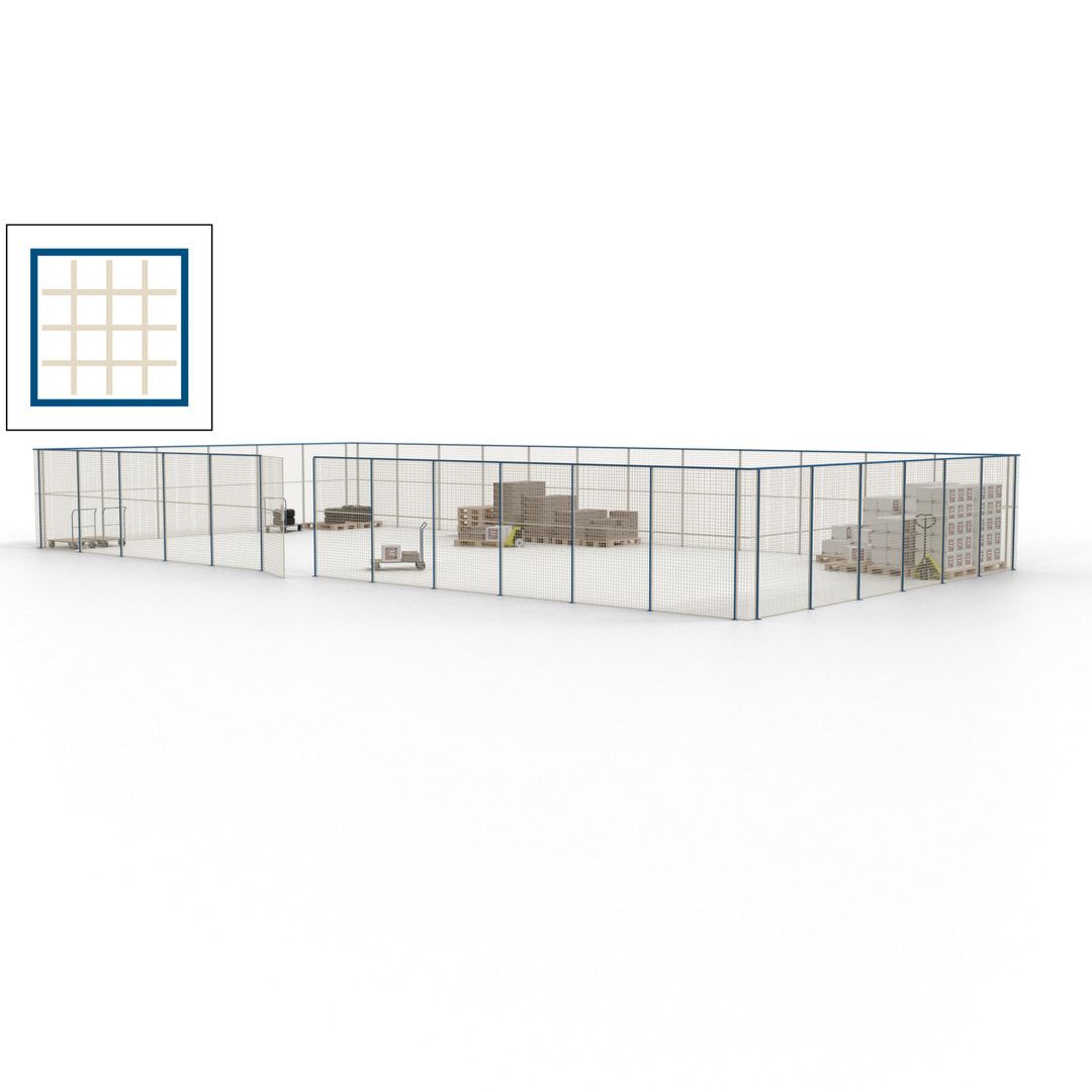 Maschinen Schutzgitter - Hallentrennwand - Sicherheitszaun - Tür - 54 m - 2.200 x 18.400 x 9.400 mm (HxBxT) - enzianblau
