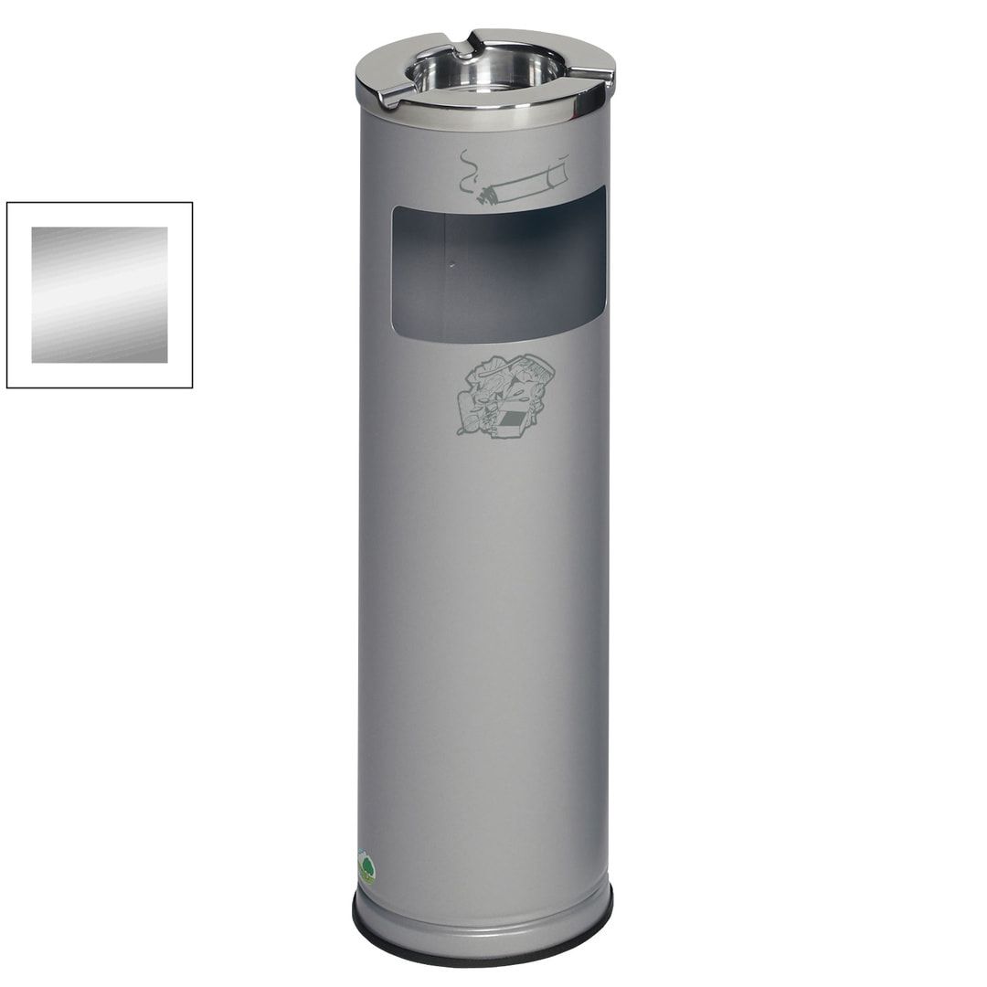 Abfallbehälter mit Aschenbecher, Abfallsammler mit Ascher, 660 mm Höhe, 200 mm Durchmesser, Mülleimer 12 l Volumen, Antik-silber