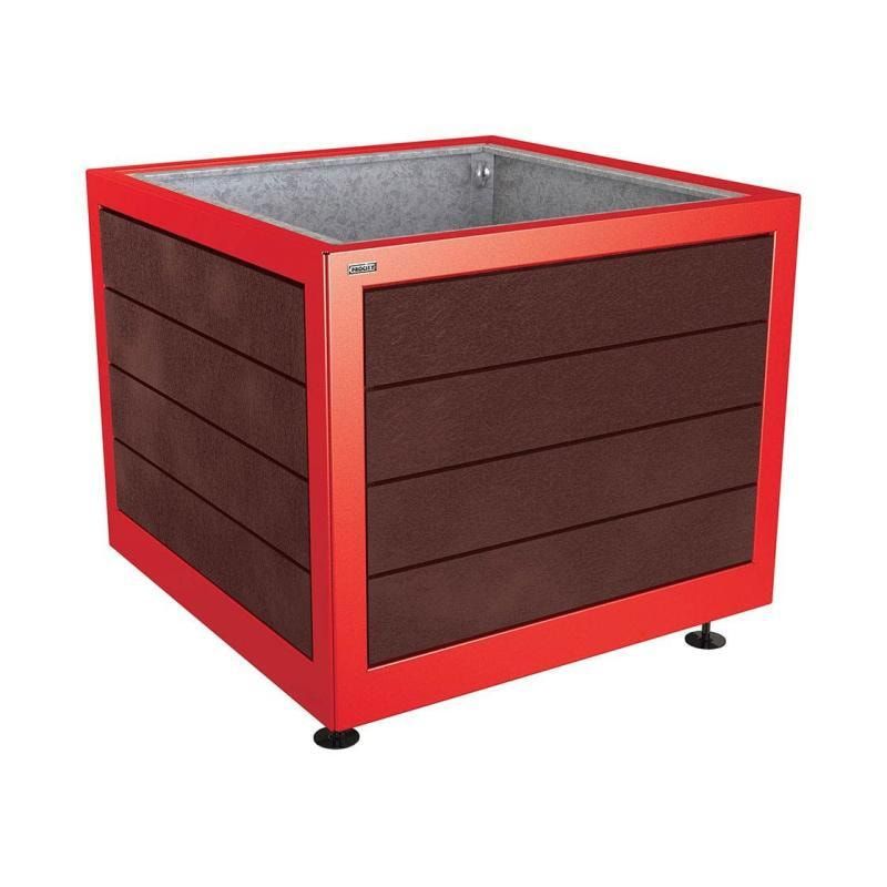 Pflanzbehälter, Stahl, recyclebarer Kunststoff, verstellbare Füße, Innen Blech fvz mit Verladungsgriffen, 800 x 1.000 x 1.000 mm (HxBxT), enzianblau