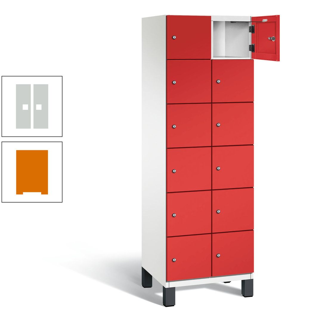 Fächerschrank, Stahlschrank, 12 Fächer, Türöffnungsbegrenzer, Füße, 1.980 x 600 x 525 mm (HxBxT), Korpus anthrazitgrau, Front anthrazitgrau
