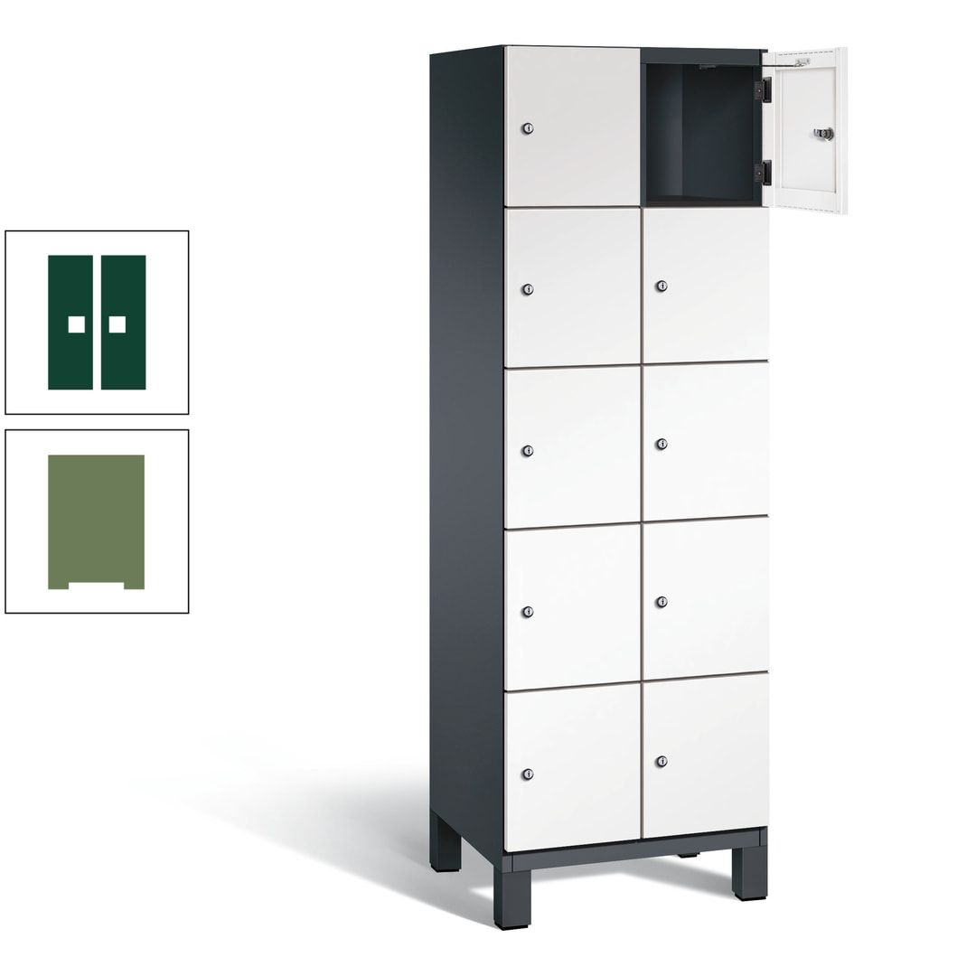 Fächerschrank, Stahlschrank, 10 Fächer, Türöffnungsbegrenzer, Füße, 1.980 x 600 x 525 mm (HxBxT), Korpus anthrazitgrau, Front anthrazitgrau