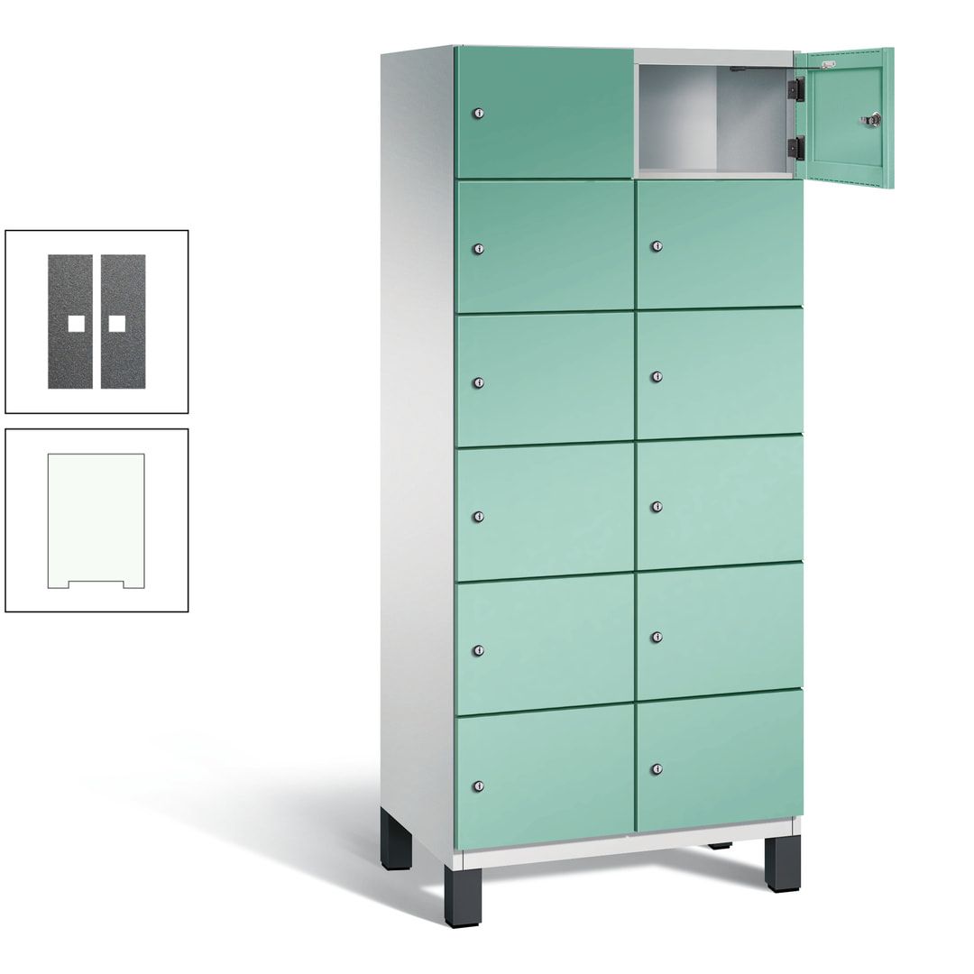 Fächerschrank, Stahlschrank, 12 Fächer, Türöffnungsbegrenzer, Füße, 1.980 x 800 x 525 mm (HxBxT), Korpus anthrazitgrau, Front anthrazitgrau