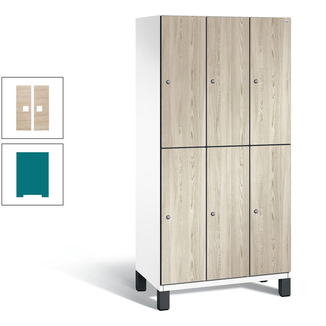 Fächerschrank, Garderobenschrank, mit Füßen, 3 Abteile, 1.980 x 900 x 525 mm (HxBxT), Korpus anthrazitgrau, Tür Donau-Ahorn