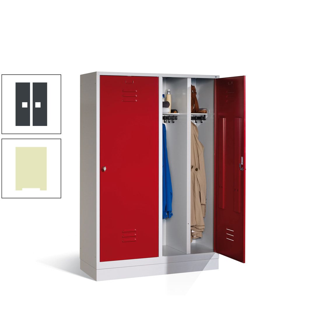 Doppel-Spind mit Großtüren, Garderobenschrank mit Sockel, 4 Abteile a 300 mm, Korpus anthrazitgrau, Tür anthrazitgrau, 1.800 x 1.190 x 500 mm (HxBxT)