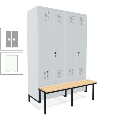 Doppel-Spind, Garderobenschrank, Buche Sitzbank integriert, 4 Abteile 300 mm, Korpus anthrazitgrau, Tür anthrazitgrau, 1.850 x 1.200 x 815 mm (HxBxT)