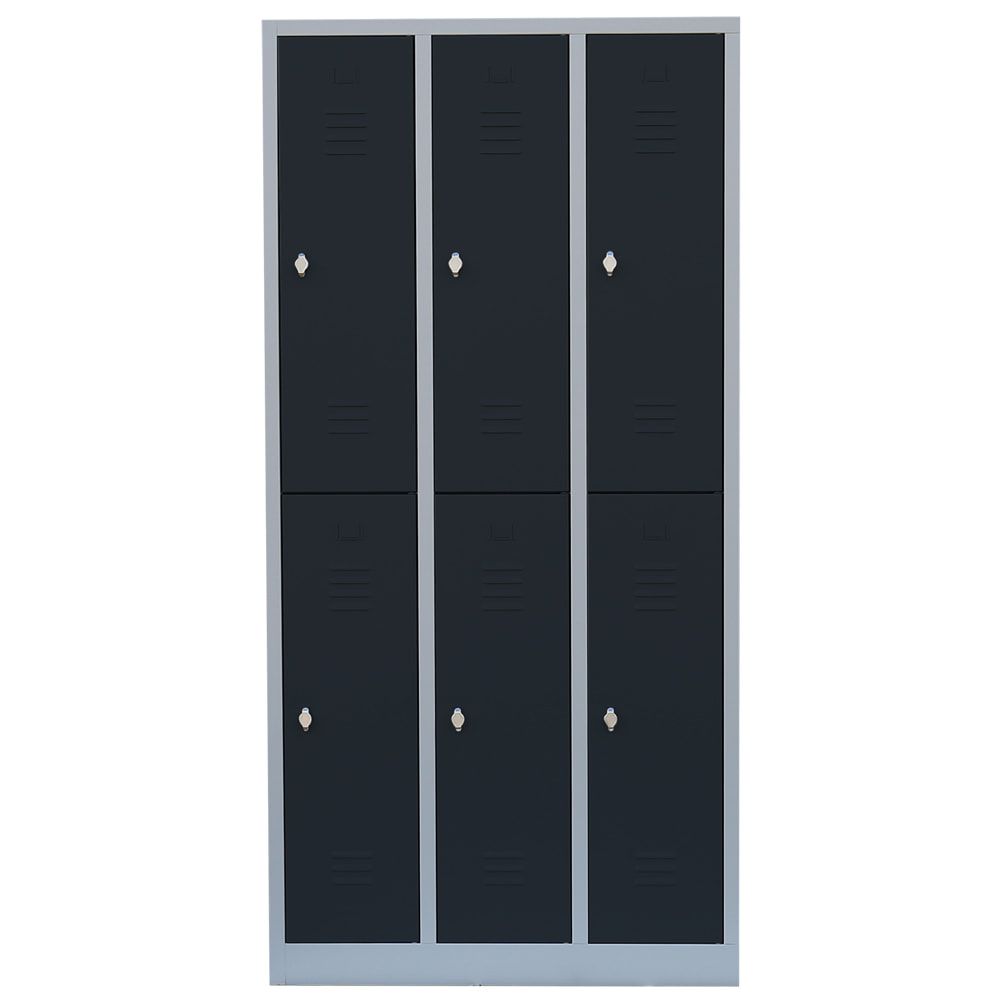 Garderobenschrank, Doppelstockspind, 3 Abteile, 6 Fächer, 1.800 x 885 x 500 mm (HxBxT), Stahl, Drehriegel, Korpus: lichtgrau, Front: anthrazitgrau