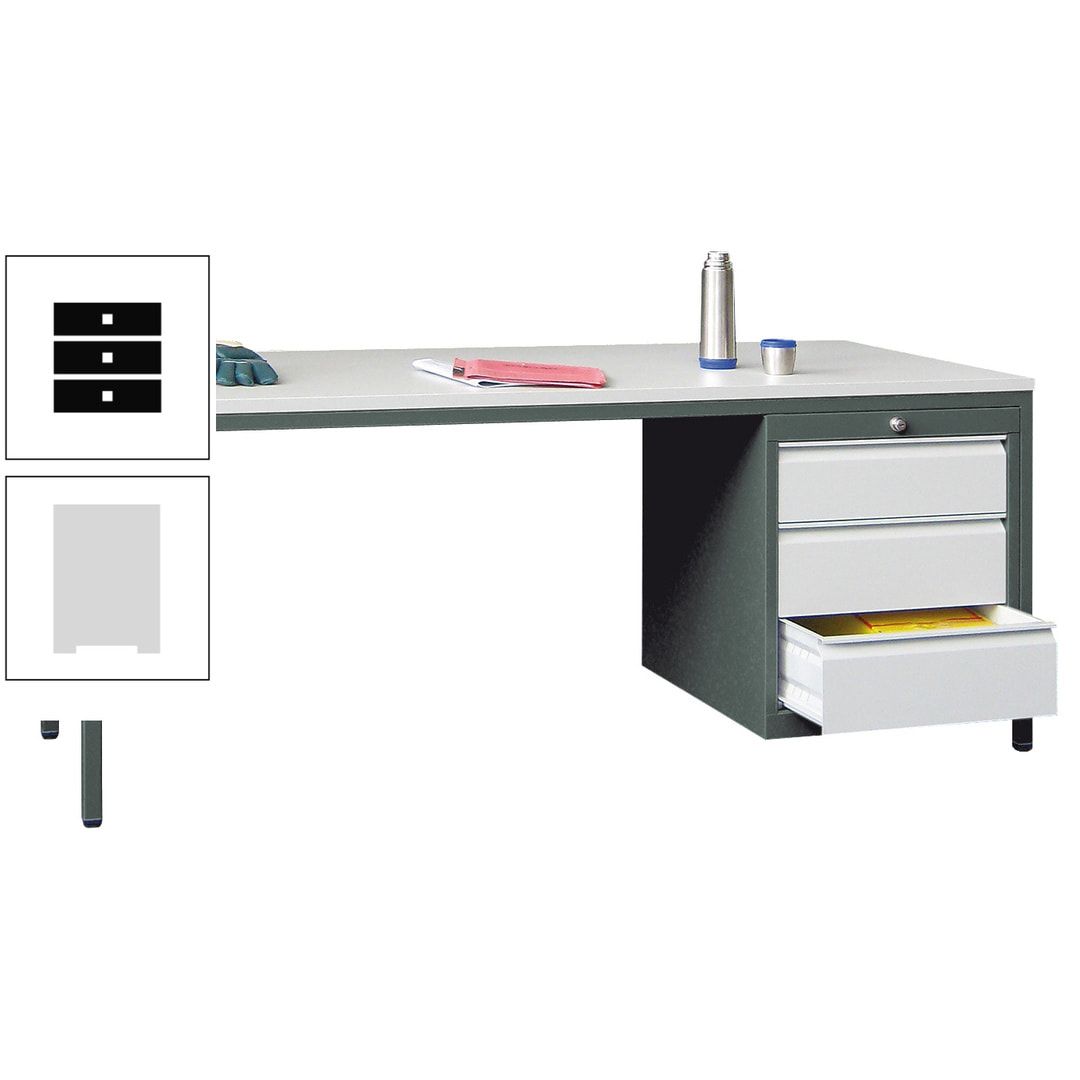 Meisterschreibtisch - 3 Schubladen 150 / 175 mm - 720 x 1.700 x 800 mm (HxBxT) - anthrazitgrau