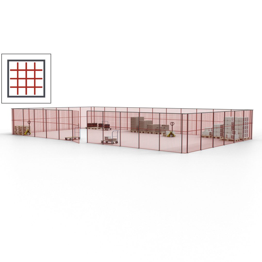 Maschinen Schutzgitter - Hallentrennwand - Sicherheitszaun - Tür - 51 m - 2.200 x 16.900 x 9.400 mm (HxBxT) - enzianblau