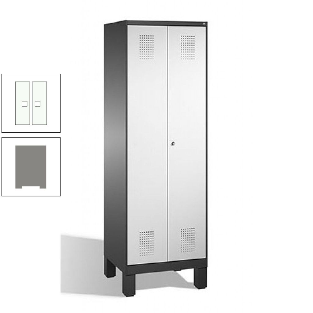 Doppel-Spind, Doppeltüren, Garderobenschrank mit Füßen, 2 Abteile a 300 mm, Korpus anthrazitgrau, Tür anthrazitgrau, 1.850 x 600 x 500 mm (HxBxT)