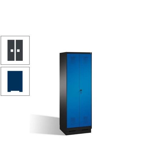 Doppel-Spind, Doppeltüren, Garderobenschrank mit Sockel, 2 Abteile a 300 mm, Korpus anthrazitgrau, Tür anthrazitgrau, 1.800 x 600 x 500 mm (HxBxT)