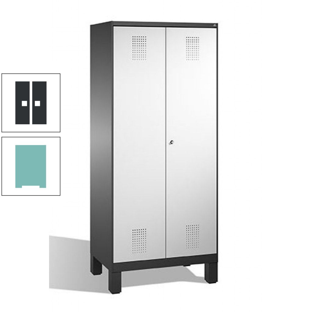 Mehrzweckschrank, Doppeltüren, auf Füßen, 2 Abteile a 400 mm, Korpus anthrazitgrau, Tür anthrazitgrau, 1.850 x 800 x 500 mm (HxBxT)